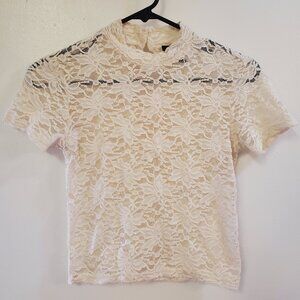 Forever 21 Floral Lace Cream Crop Top